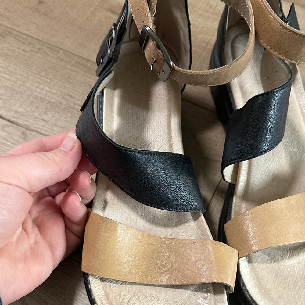 Jambu Black and Tan Strappy Ankle-Buckle Sandals - Picture 2 of 14